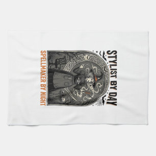 Halloween Hairstylist Witch Vintage Salon Magic De Tea Towel