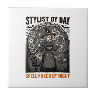 Halloween Hairstylist Witch Vintage Salon Magic De Tile