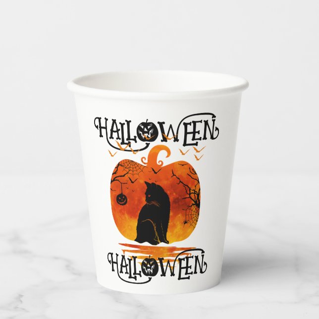  HALLOWEEN HALLOWEEN CAT BLACK PUMPKIN PAPER CUPS (Front)