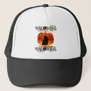 HALLOWEEN HALLOWEEN CAT BLACK PUMPKIN TRUCKER HAT