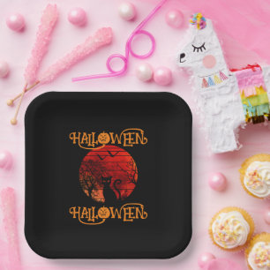 HALLOWEEN HALLOWEEN CAT BLACK SCARY BATS PAPER PLATE