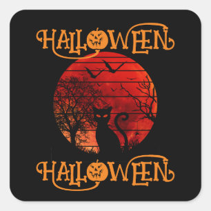HALLOWEEN HALLOWEEN CAT BLACK SCARY BATS SQUARE STICKER