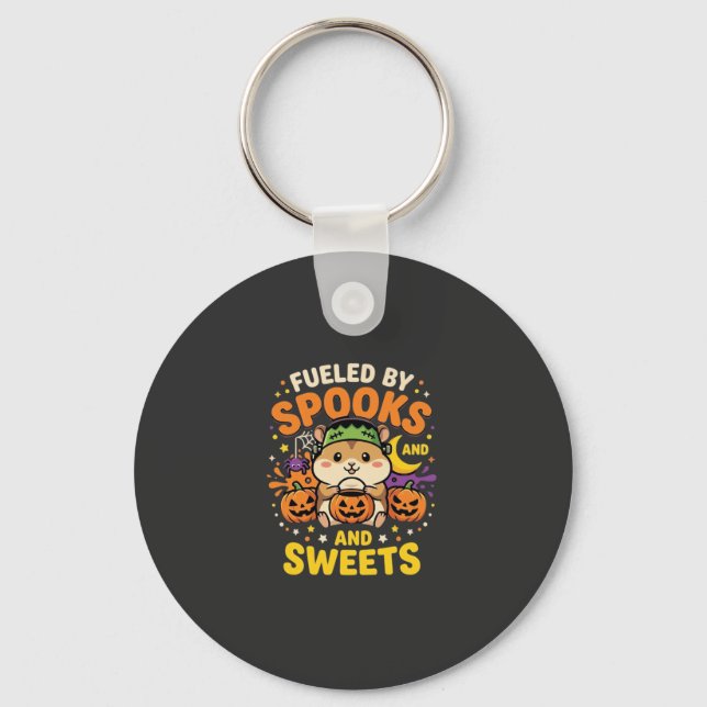 Halloween Hamster Fuelled By Spooks And Sweets_1 Key Ring (Front)