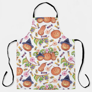Halloween Hand-Drawn: Bright Watercolor Pattern Apron