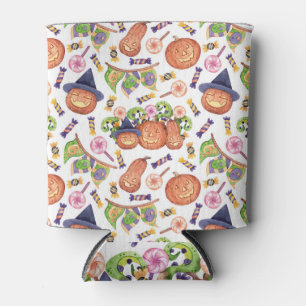 Halloween Hand-Drawn: Bright Watercolor Pattern Can Cooler