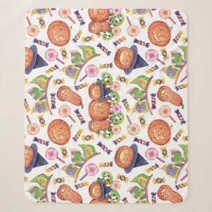 Halloween Hand-Drawn: Bright Watercolor Pattern Sherpa Blanket