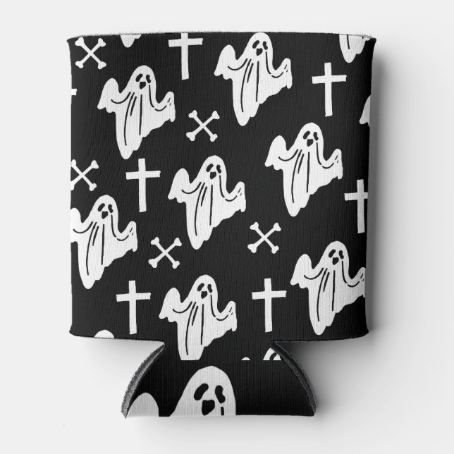 Halloween Hand Drawn Pattern Background Can Cooler (Front)
