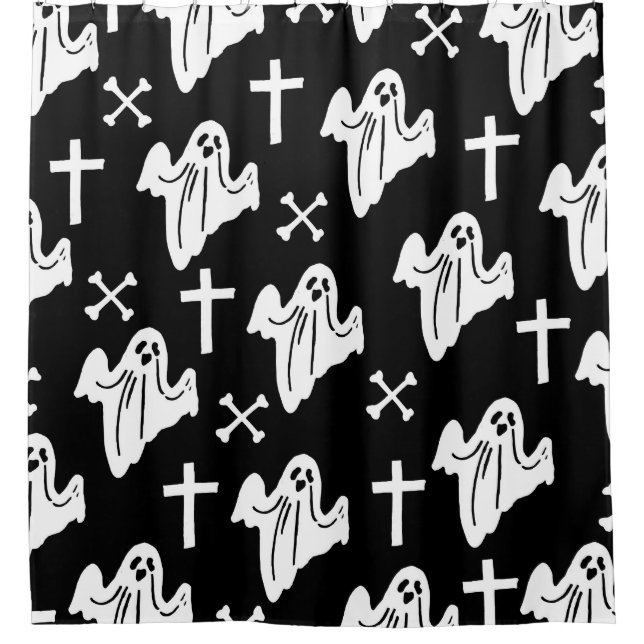 Halloween Hand Drawn Pattern Background Shower Curtain (Front)