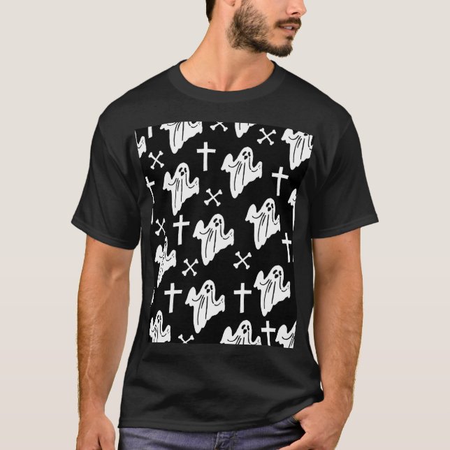 Halloween Hand Drawn Pattern Background T-Shirt (Front)
