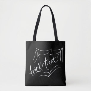 Halloween Hand Drawn Trick or Treat Black Tote Bag