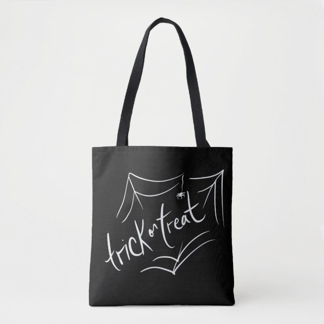 Halloween Hand Drawn Trick or Treat Black Tote Bag (Front)