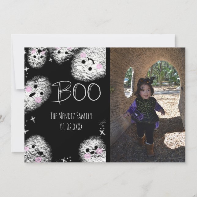 Halloween Hand Lettering Chalk Ghost Photo Card (Front)
