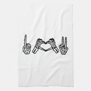 Halloween Hand Sign Language I Heart Peace Tea Towel
