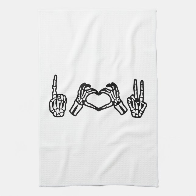 Halloween Hand Sign Language I Heart Peace Tea Towel (Vertical)