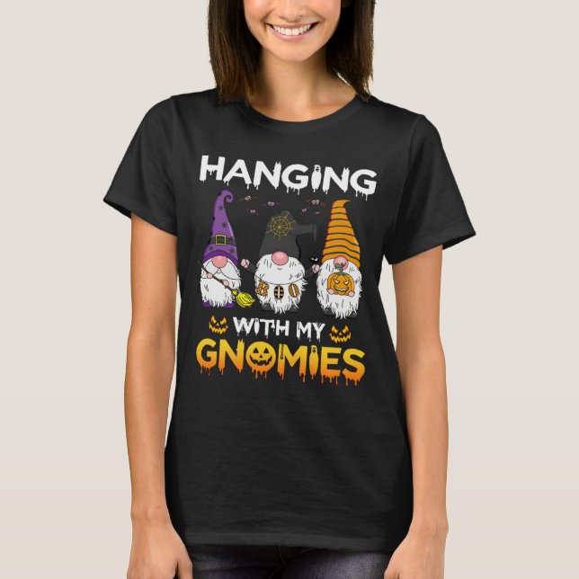 Halloween Hanging With My Gnomies Pumpkin T-Shirt (Front)