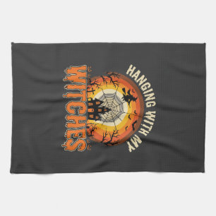 Halloween Hanging With My Witches Haunted House Tea Towel