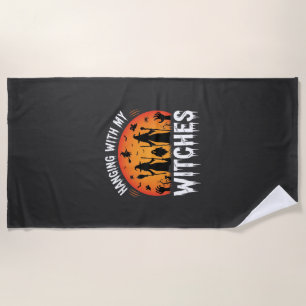 Halloween Hanging With My Witches Vintage Moon Beach Towel