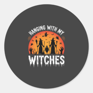 Halloween Hanging With My Witches Vintage Moon Classic Round Sticker