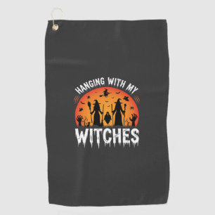 Halloween Hanging With My Witches Vintage Moon Golf Towel