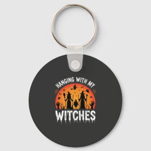 Halloween Hanging With My Witches Vintage Moon Key Ring