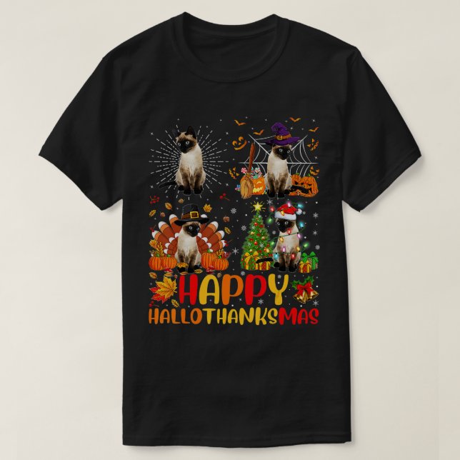 Halloween hanksgiving Christmas Siamese Cat Hallot T-Shirt (Design Front)