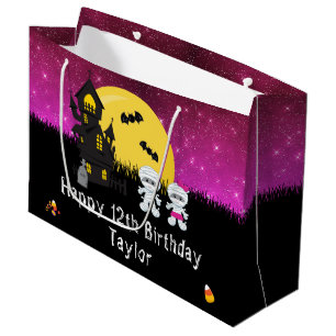 Halloween Happy Birthday Mummy Dark Pink Large Gift Bag