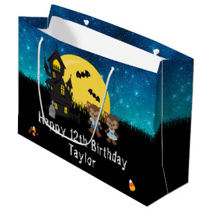 Halloween Happy Birthday Werewolf Dark Blue Large Gift Bag