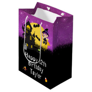 Halloween Happy Birthday Witch Purple Medium Gift Bag