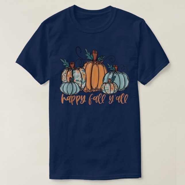 Halloween Happy Fall Y'all Letter Leopard Pumpkin  T-Shirt (Design Front)