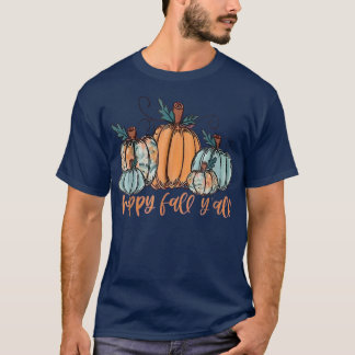 Halloween Happy Fall Y'all Letter Leopard Pumpkin  T-Shirt
