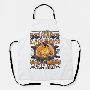 Halloween Happy Fishing Black Cats Pumpkins Crow A Apron