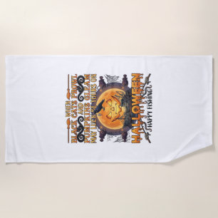 Halloween Happy Fishing Black Cats Pumpkins Crow A Beach Towel