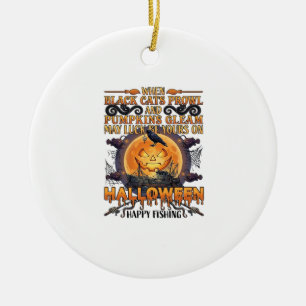 Halloween Happy Fishing Black Cats Pumpkins Crow A Ceramic Tree Decoration
