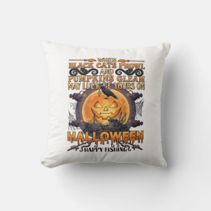 Halloween Happy Fishing Black Cats Pumpkins Crow A Cushion