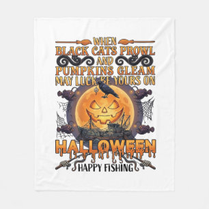 Halloween Happy Fishing Black Cats Pumpkins Crow A Fleece Blanket