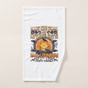 Halloween Happy Fishing Black Cats Pumpkins Crow A Hand Towel