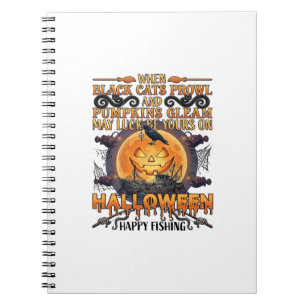 Halloween Happy Fishing Black Cats Pumpkins Crow A Notebook