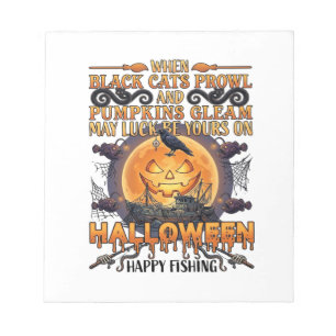 Halloween Happy Fishing Black Cats Pumpkins Crow A Notepad
