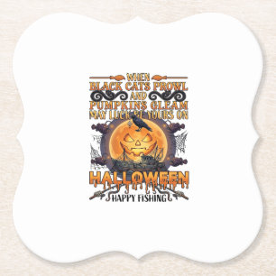 Halloween Happy Fishing Black Cats Pumpkins Crow A Paper Coaster