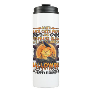 Halloween Happy Fishing Black Cats Pumpkins Crow A Thermal Tumbler
