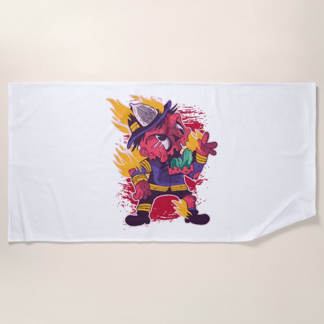 Halloween Happy Halloween Firefighter Costume Beach Towel (Front)