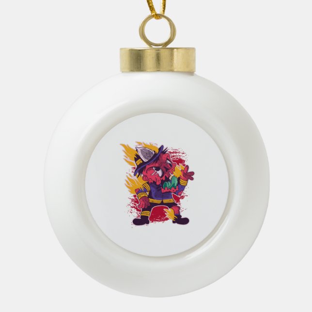 Halloween Happy Halloween Firefighter Costume Ceramic Ball Christmas Ornament (Front)