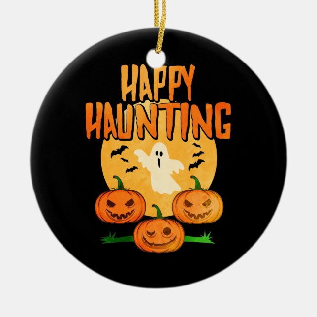 Halloween Happy Haunting Ceramic Tree Decoration (Front)