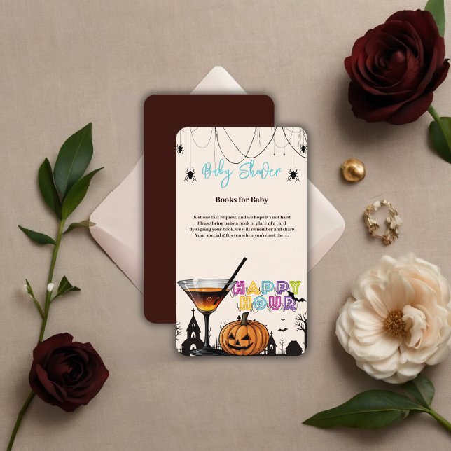 Halloween Happy Hour Pumpkin Cocktail Baby Shower Enclosure Card (Creator Uploaded)