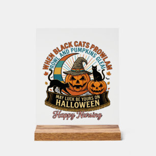 Halloween Happy Nursing Black Cats Pumpkins Witch Acrylic Sign