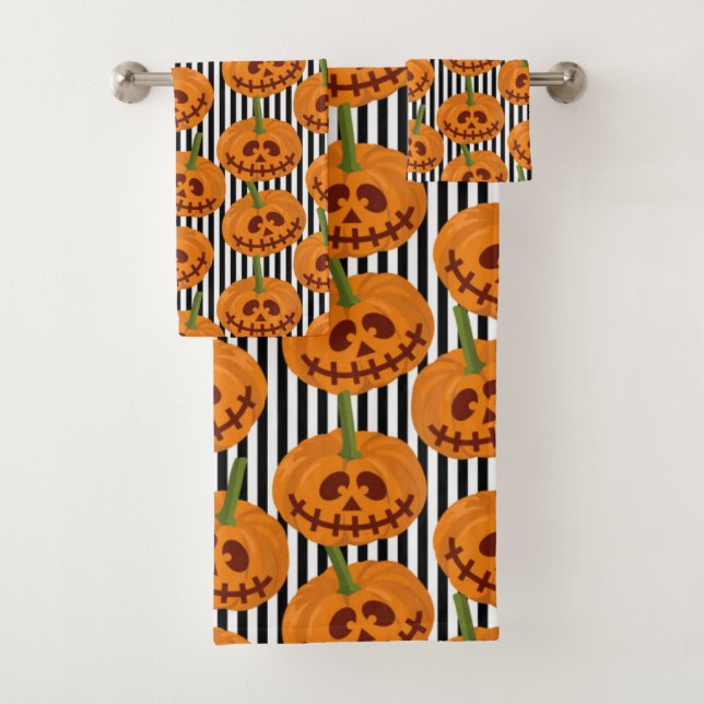 Halloween Happy Pumpkin Pattern Bath Towel Set (Insitu)