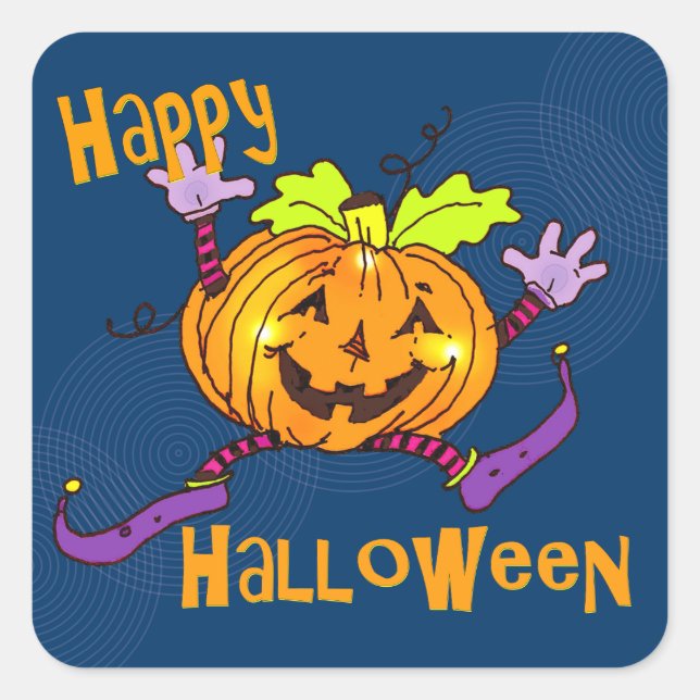 Halloween Happy Pumpkin Square Sticker (Front)