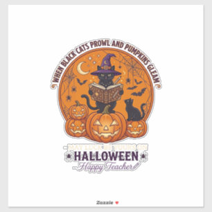 Halloween Happy Teacher Black Cat Witch Hat Pumpki