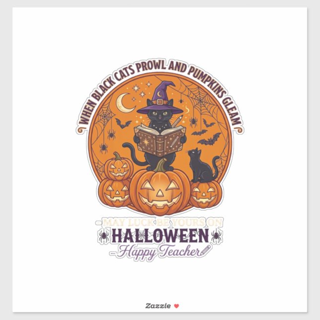 Halloween Happy Teacher Black Cat Witch Hat Pumpki (Sheet)
