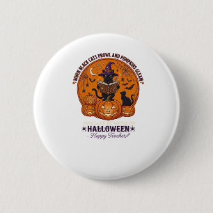 Halloween Happy Teacher Black Cat Witch Hat Pumpki 6 Cm Round Badge
